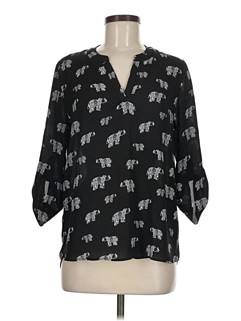 Pre-owned Pink Rose 3/4 Sleeve Blouse In Black
