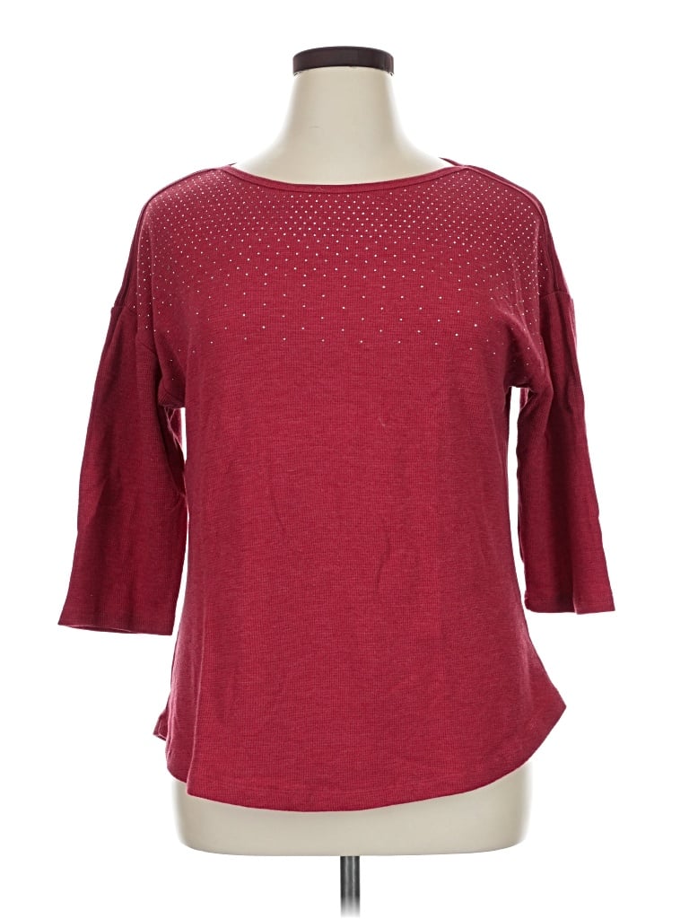 Pre-owned Christopher & Banks 3/4 Sleeve Top Burgundy Boatneck Tops