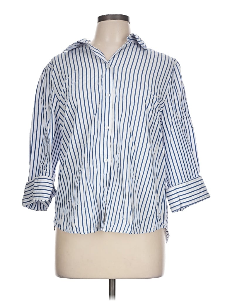 Pre-owned H&m 3/4 Sleeve Button Down Shirt In Blue