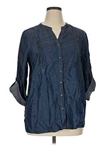 Collections etc. 3/4 Sleeve Button-Down Shirt (view 1)