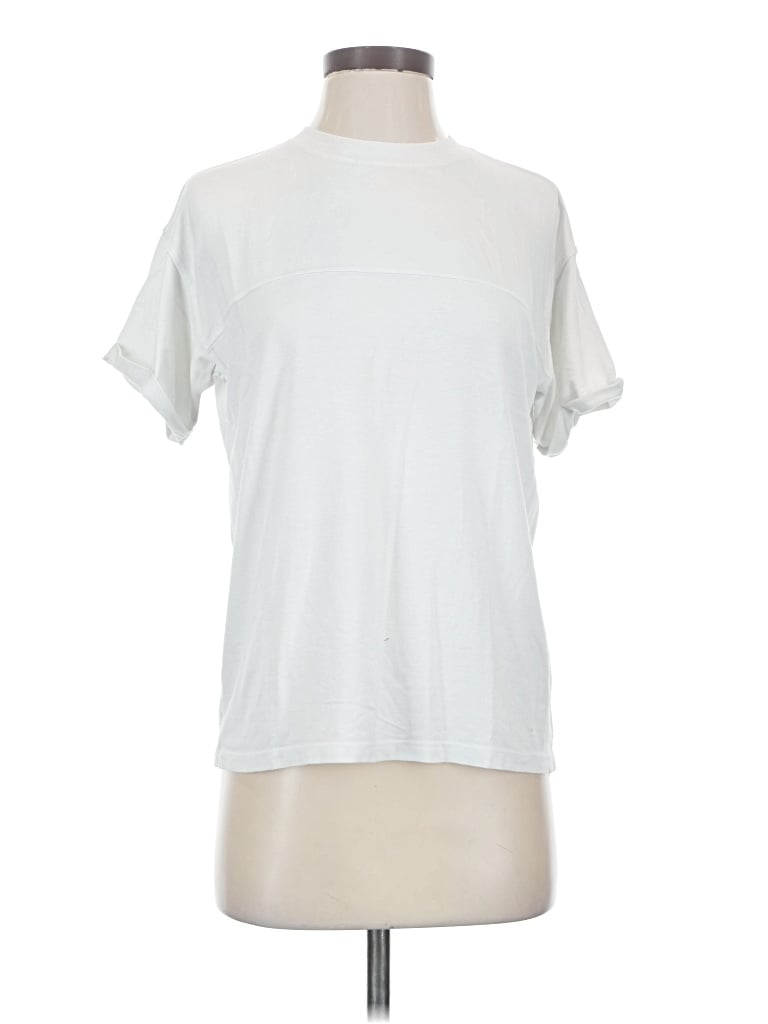 Pre-owned Shore. Short Sleeve Top White Mock Neckline Tops