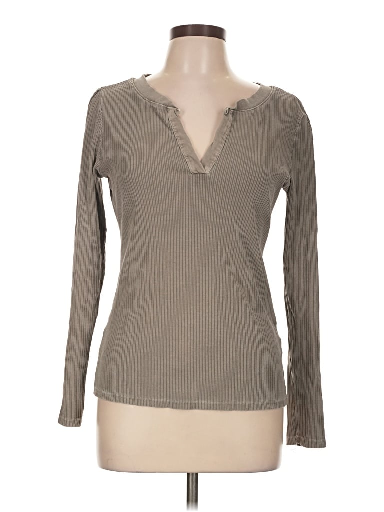 Pre-owned Pilcro Long Sleeve Top Gray V-neck Tops