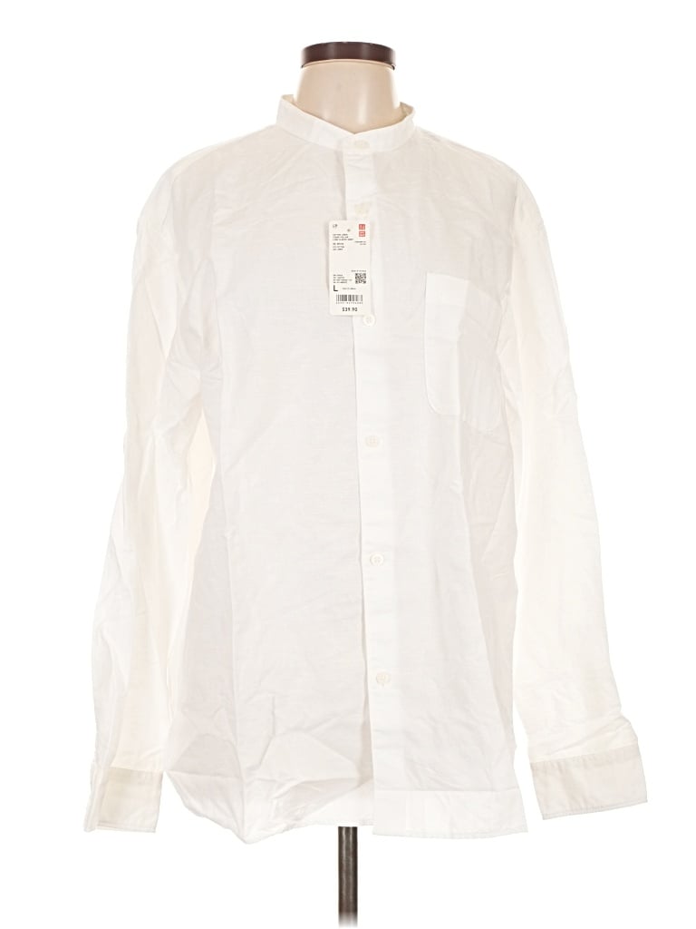 Pre-owned Uniqlo Long Sleeve Button Down Shirt In White