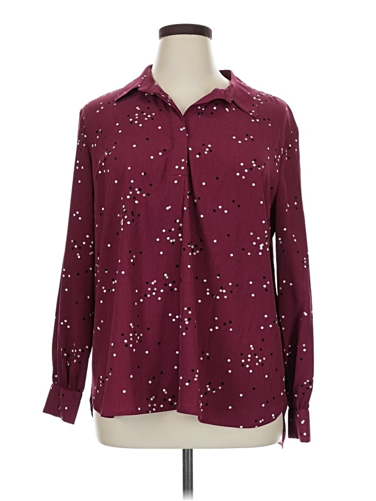 Pre-owned Investments Long Sleeve Blouse In Burgundy