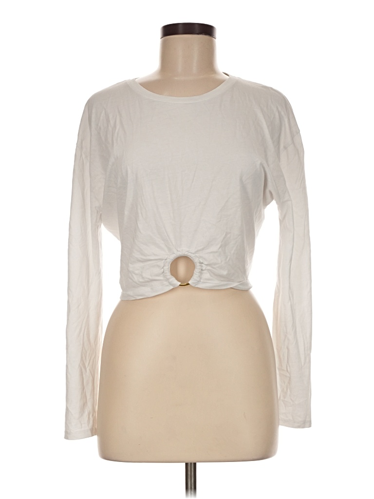 Pre-owned Intermix Long Sleeve Top Ivory Keyhole Neckline Tops