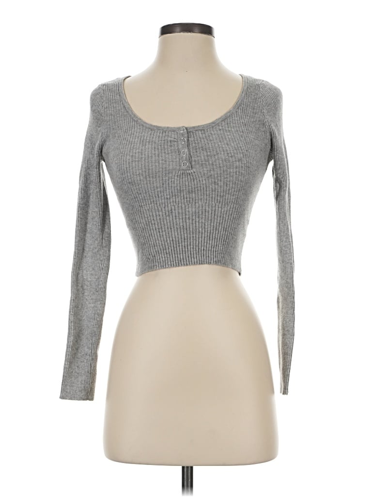 Pre-owned Kendall & Kylie Long Sleeve Top Gray Sweetheart Neckline Tops