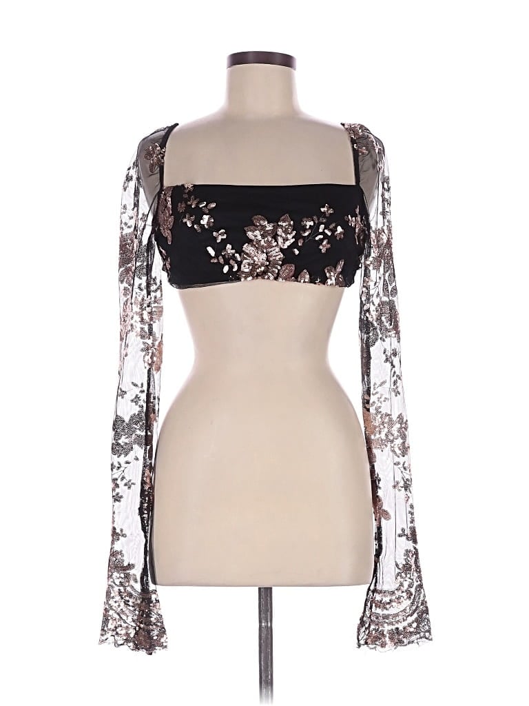 Pre-owned Lucy In The Sky Long Sleeve Top Silver Square Neckline Tops