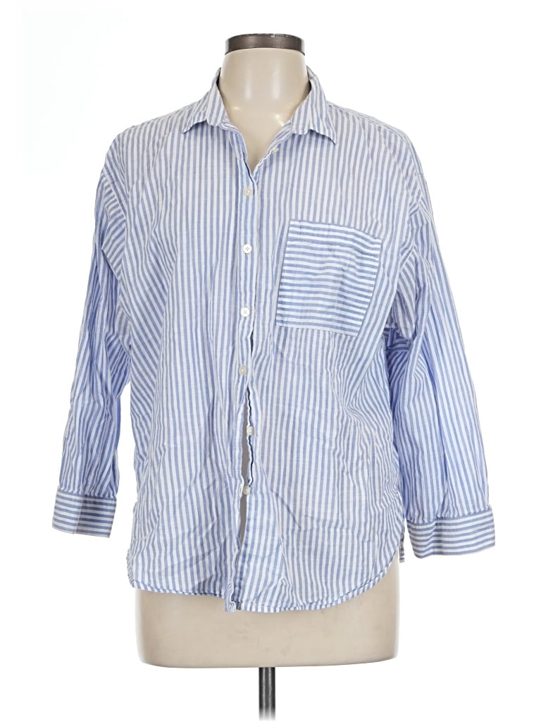 Pre-owned Ann Taylor Loft 3/4 Sleeve Button Down Shirt In Blue