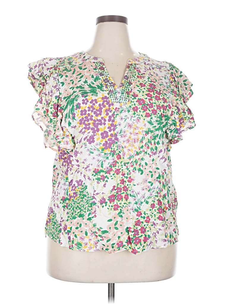 Pre-owned Maurices Short Sleeve Blouse In White