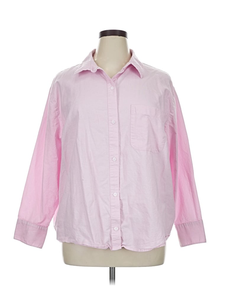 Pre-owned Divided By H&m 3/4 Sleeve Button Down Shirt In Pink