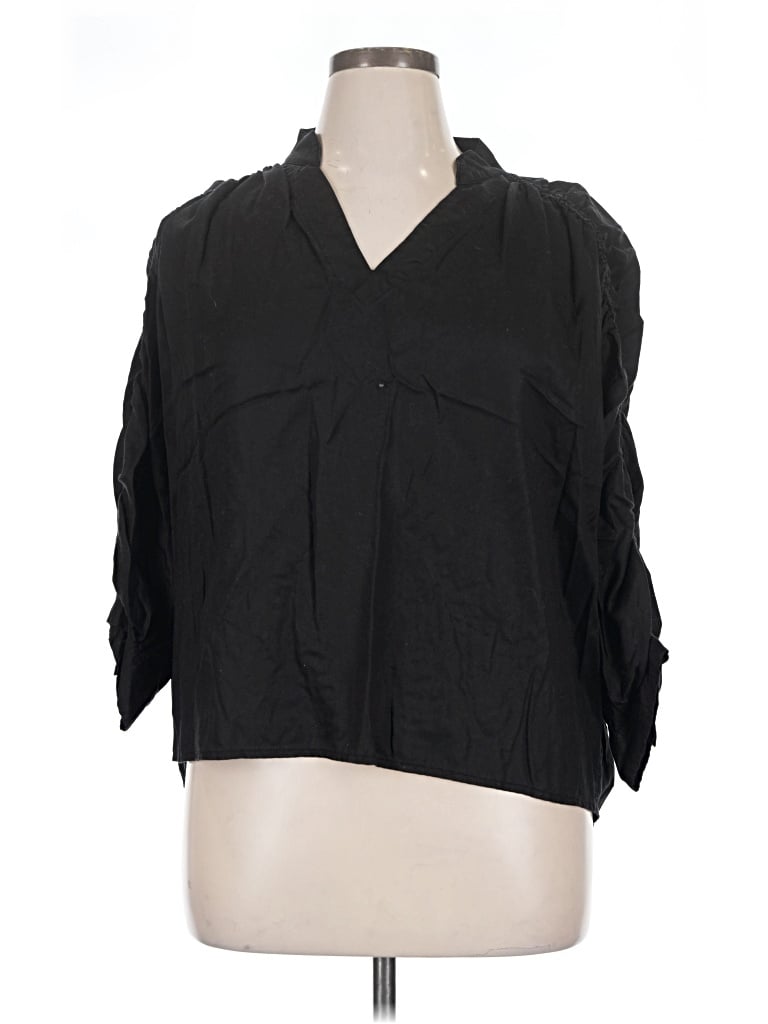Pre-owned Time And Tru 3/4 Sleeve Button Down Shirt In Black
