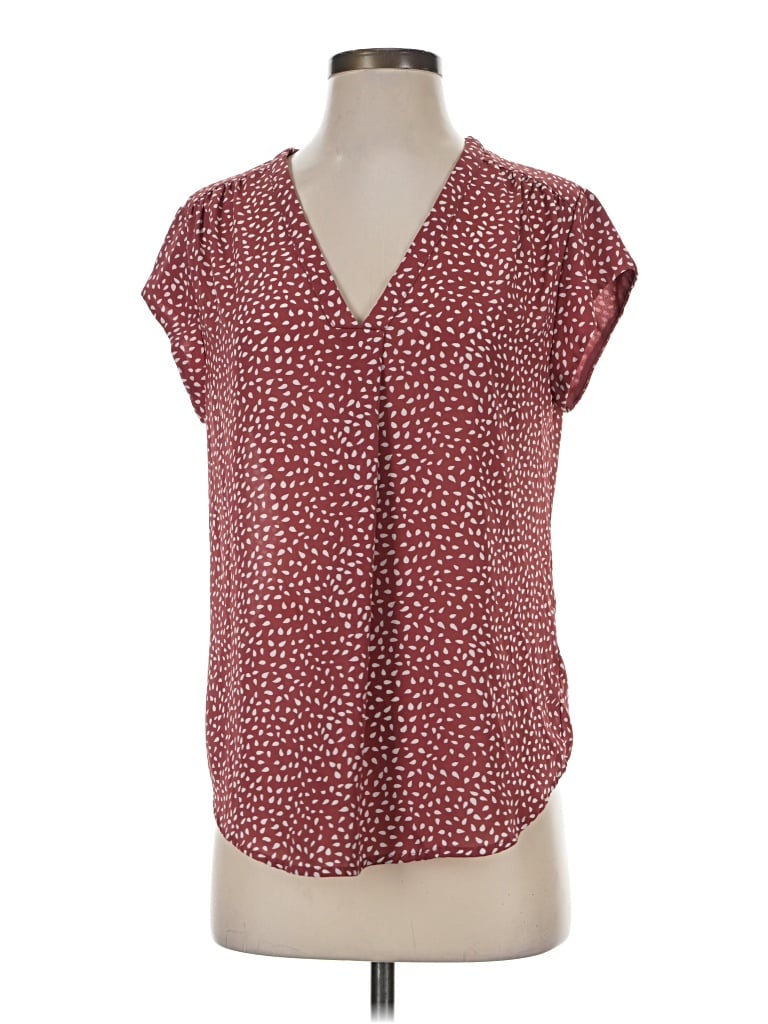 Pre-owned Fun2fun Short Sleeve Blouse In Burgundy