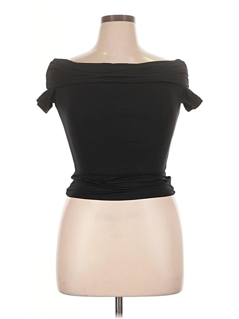 Pre-owned Qinsen Short Sleeve Top Black Strapless Neckline Tops