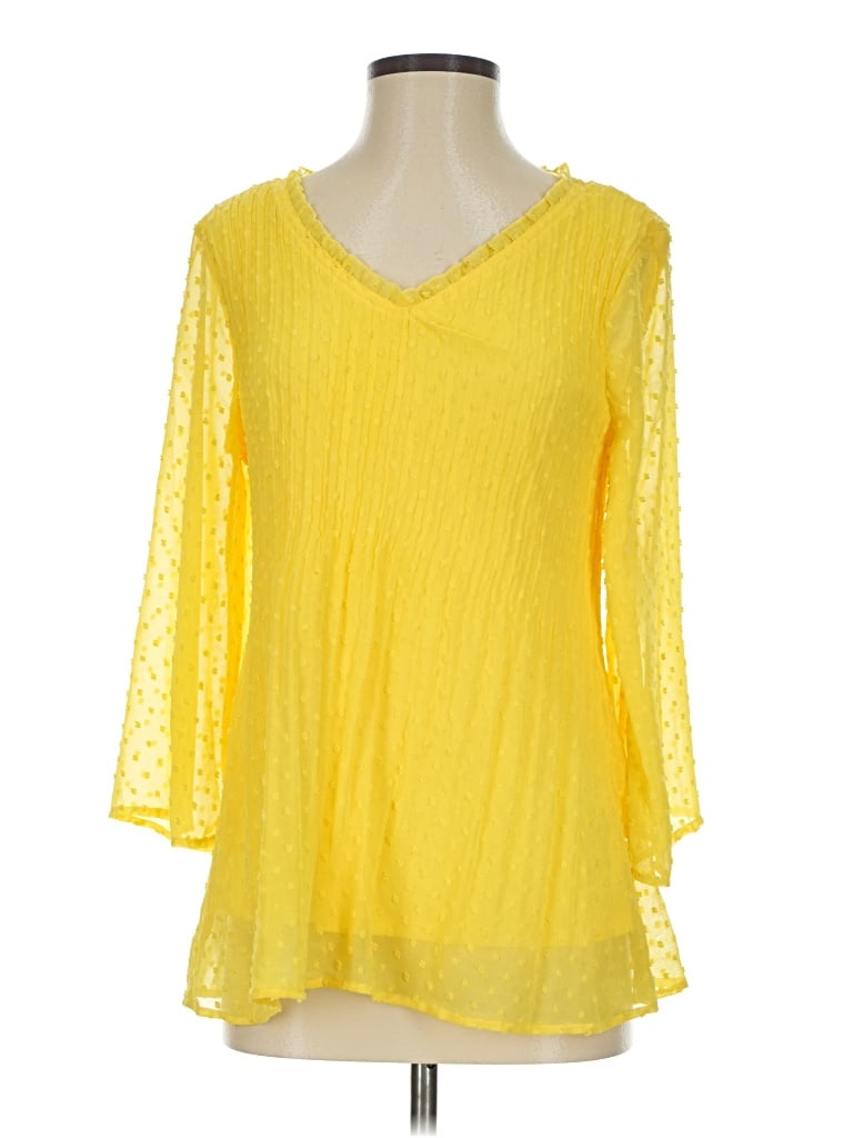Pre-owned Valerie Stevens 3/4 Sleeve Blouse In Yellow