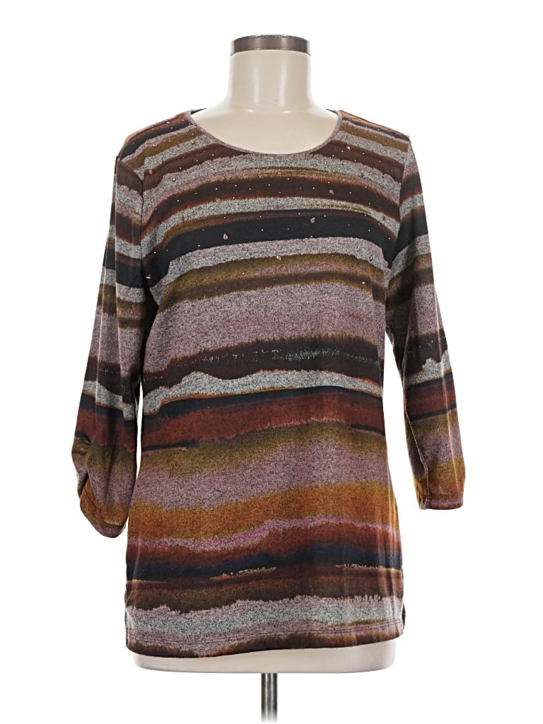Pre-owned Allison Daley 3/4 Sleeve Top Brown Scoop Neck Tops
