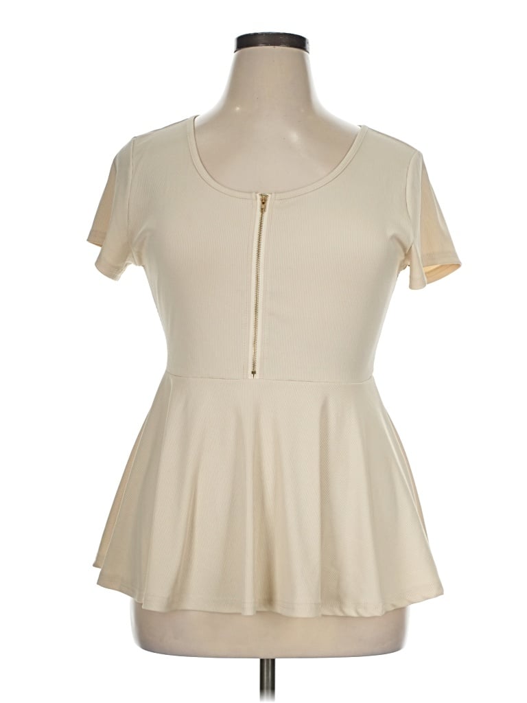 Pre-owned Shein Curve Short Sleeve Top Ivory Keyhole Neckline Tops