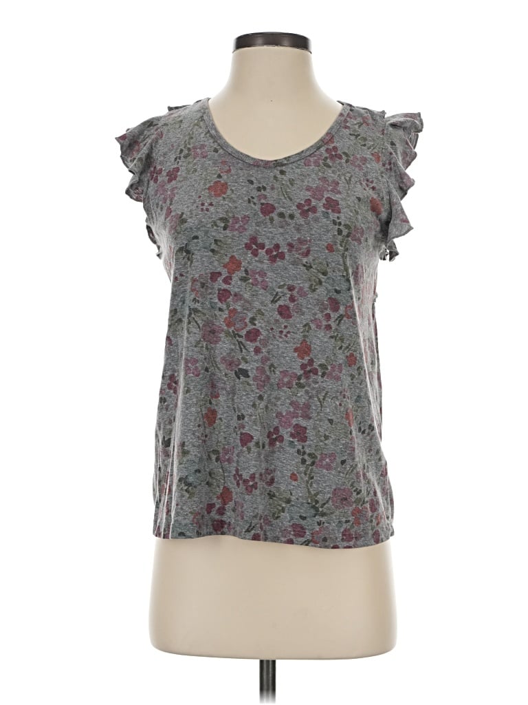 Pre-owned T.la Short Sleeve Top Gray Ruffles Neckline Tops