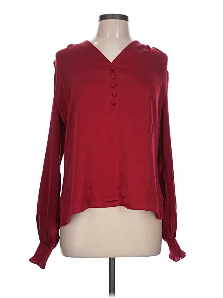 Pre-owned Blooming Jelly Long Sleeve Blouse In Burgundy