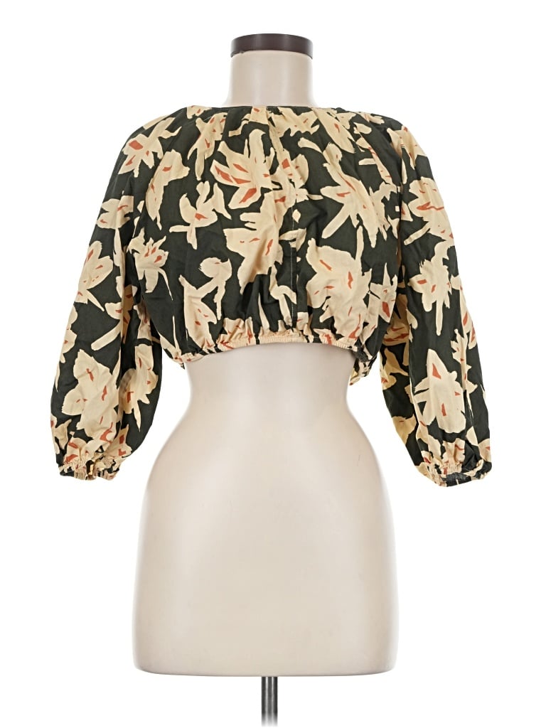 Pre-owned Zara 3/4 Sleeve Blouse In Gold
