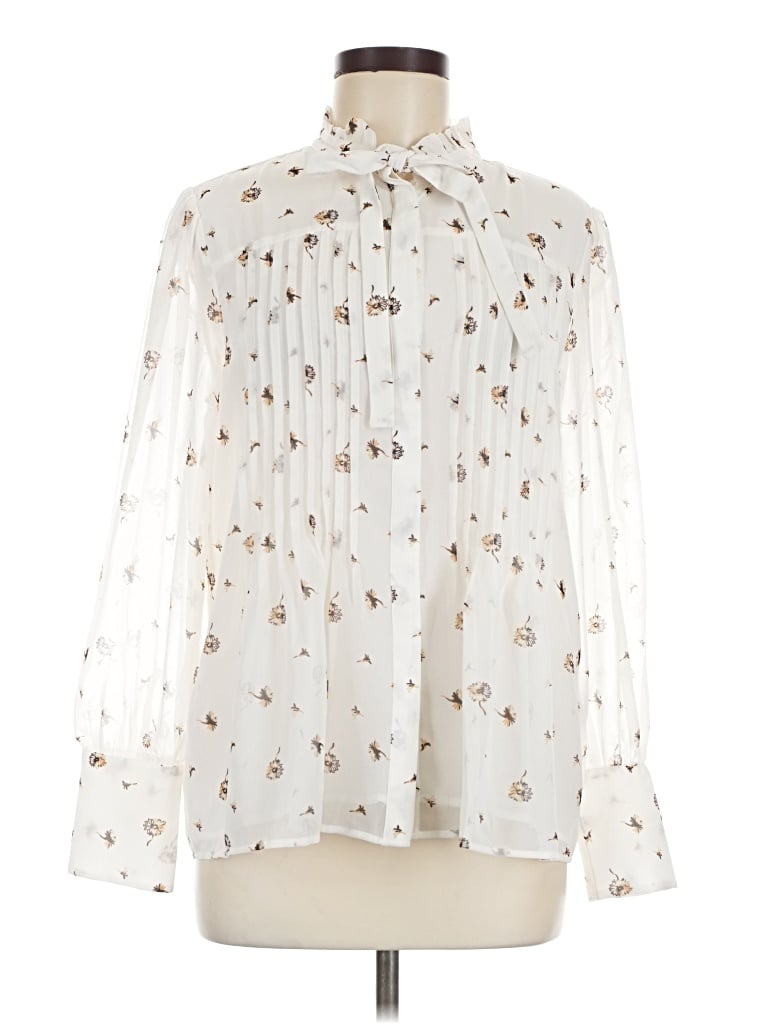 Ann Taylor Long Sleeve Blouse In White