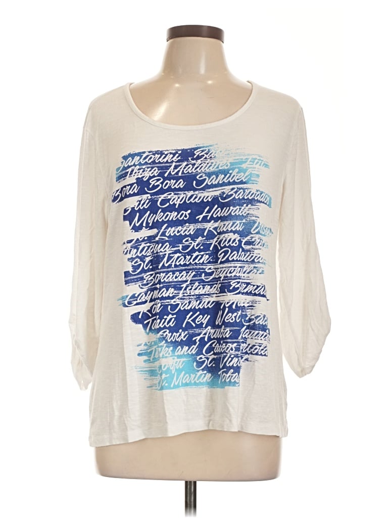 Pre-owned Zenergy By Chico's 3/4 Sleeve T-shirt In Ivory