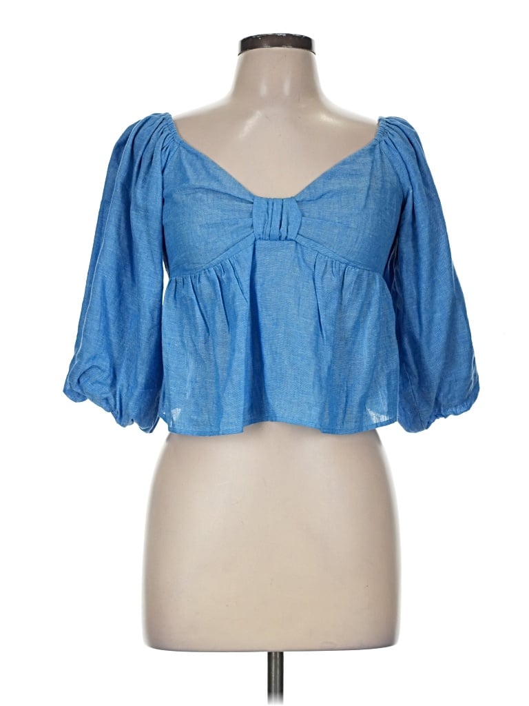 Pre-owned Zara 3/4 Sleeve Blouse In Blue