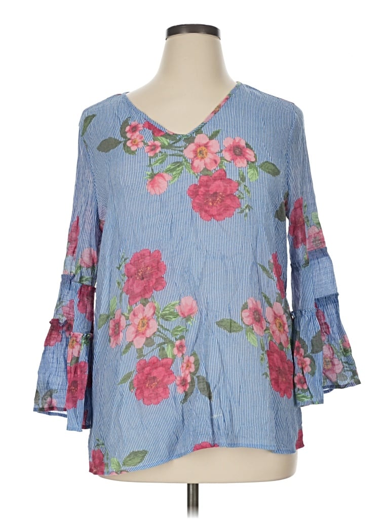 Pre-owned Valerie Stevens 3/4 Sleeve Blouse In Blue