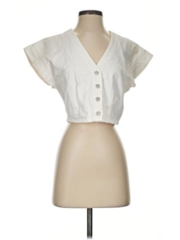 Madewell Denim Cap-Sleeve Crop Top in Tile White (view 1)