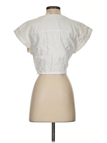 Madewell Denim Cap-Sleeve Crop Top in Tile White (view 2)