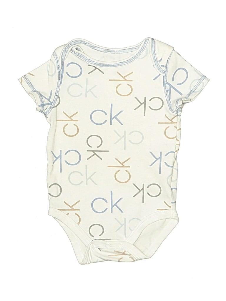 Pre-owned Calvin Klein Babies' Short Sleeve Onesie In Ivory