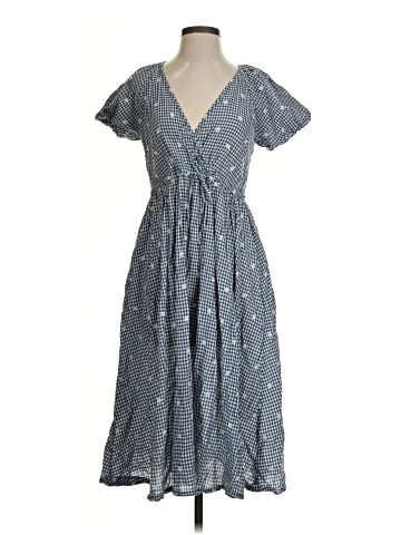 Madewell Embroidered Gingham Faux-Wrap Tie-Waist Midi Dress (view 1)