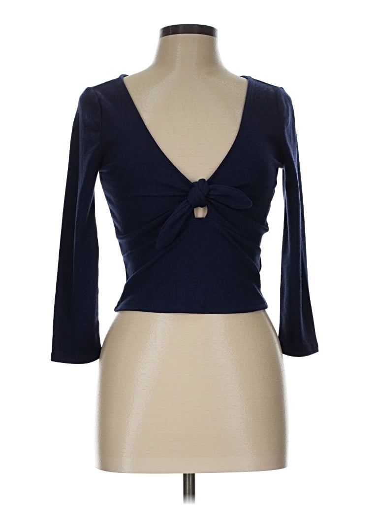Forever 21 3/4 Sleeve Top Blue Sweetheart Neckline Tops In Black