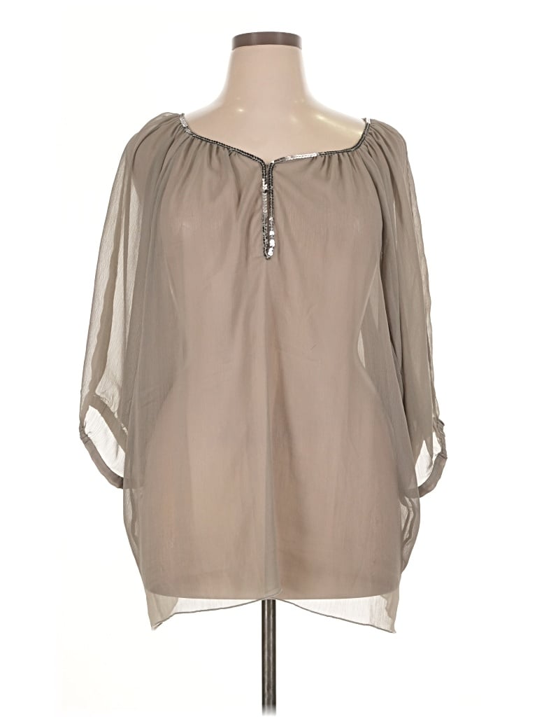 Pre-owned Lane Bryant 3/4 Sleeve Blouse In Tan