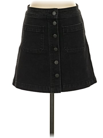 Madewell Stretch Denim A-Line Mini Skirt in Black Frost: Patch Pocket Edition (view 1)
