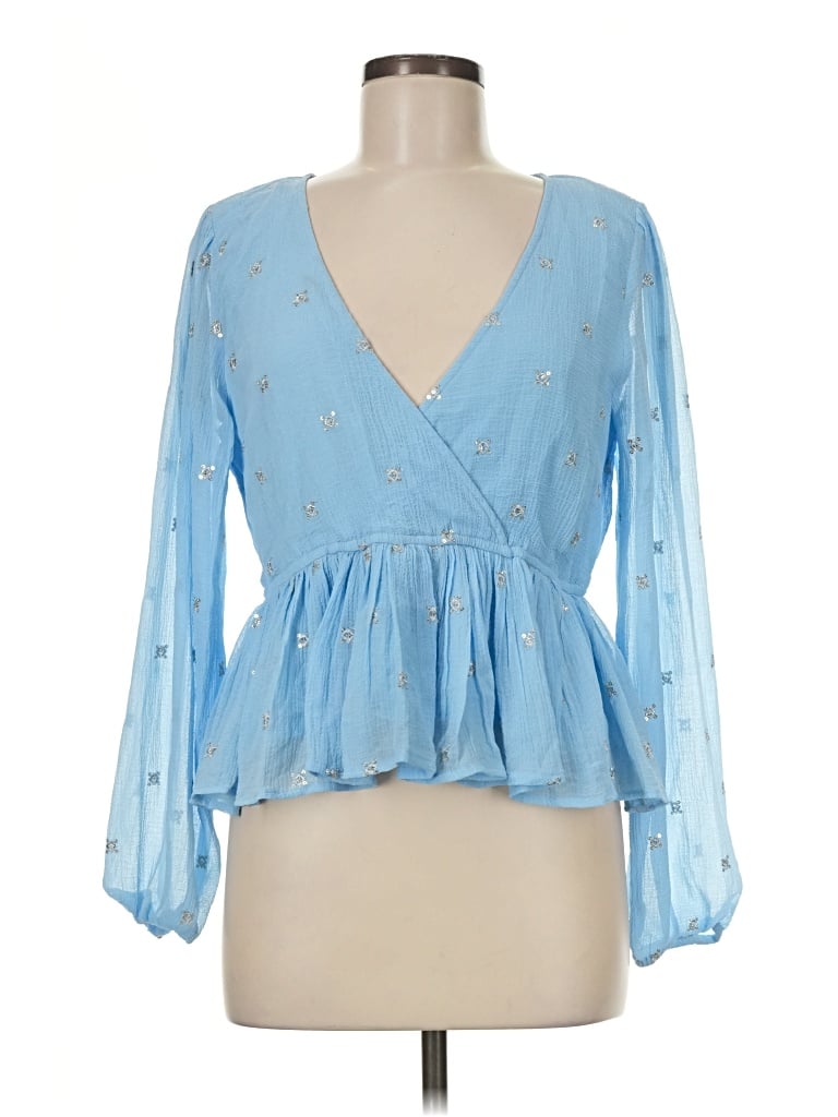 Lulus 3/4 Sleeve Blouse In Blue