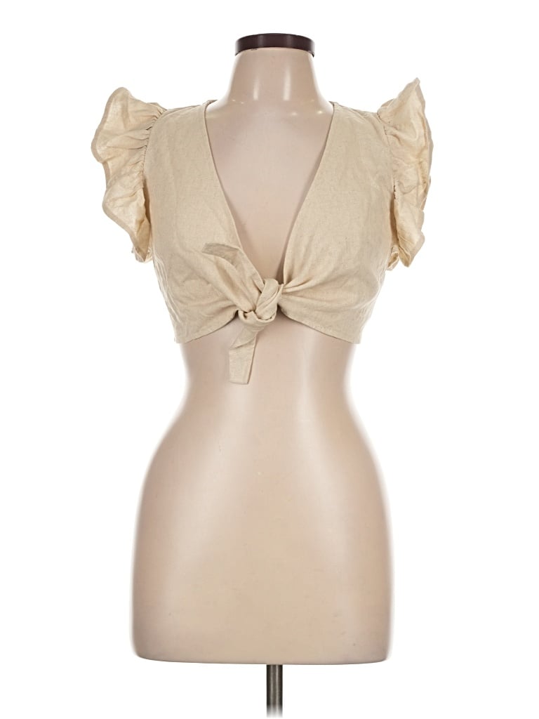 Pre-owned Showpo Short Sleeve Top Tan Sweetheart Neckline Tops