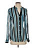 Kut from the Kloth 100% Polyester Stripes Teal Long Sleeve Blouse Size S - photo 1