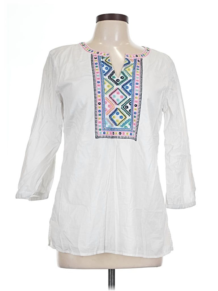 Pre-owned Talbots 3/4 Sleeve Blouse In White