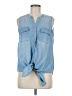 Chico's 100% Lyocell Blue Sleeveless Button-Down Shirt Size Med (1) - photo 1