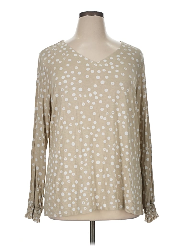 Pre-owned Belle By Kim Gravel Long Sleeve Blouse In Tan