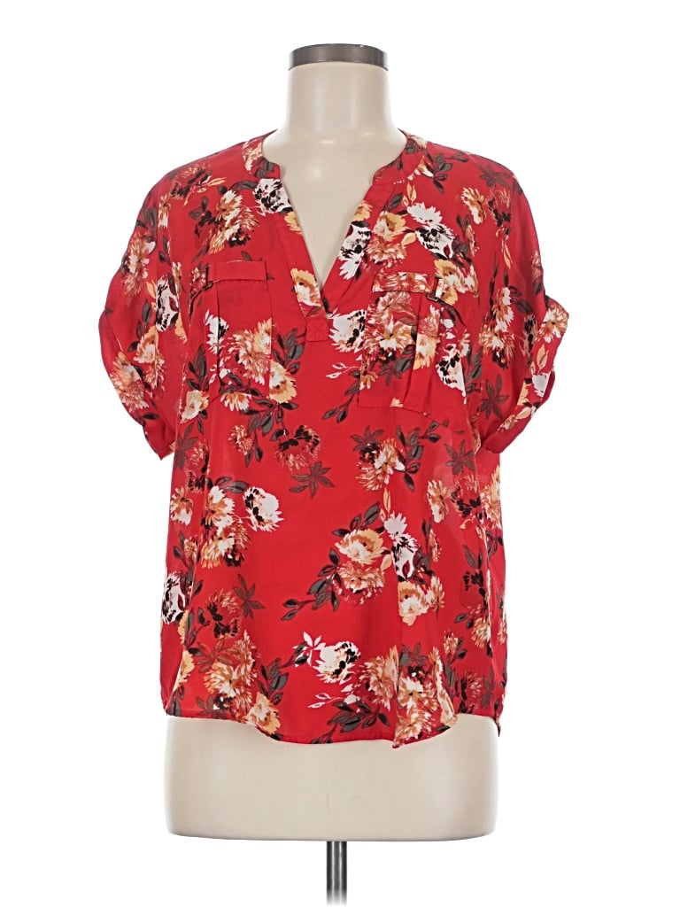 Pre-owned Maurices Short Sleeve Blouse In Red