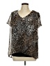 I.N. Studio Animal Print Brown Short Sleeve Blouse Size L (petite) - photo 1