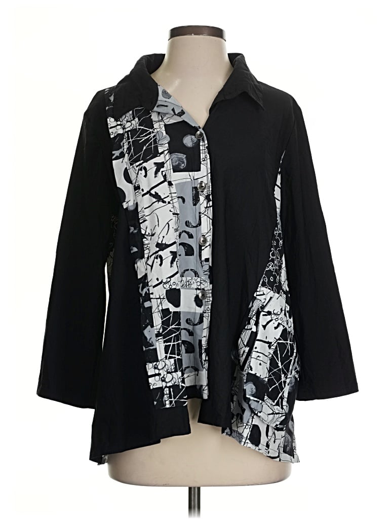 Pre-owned Chalet Et Ceci 3/4 Sleeve Button Down Shirt In Black