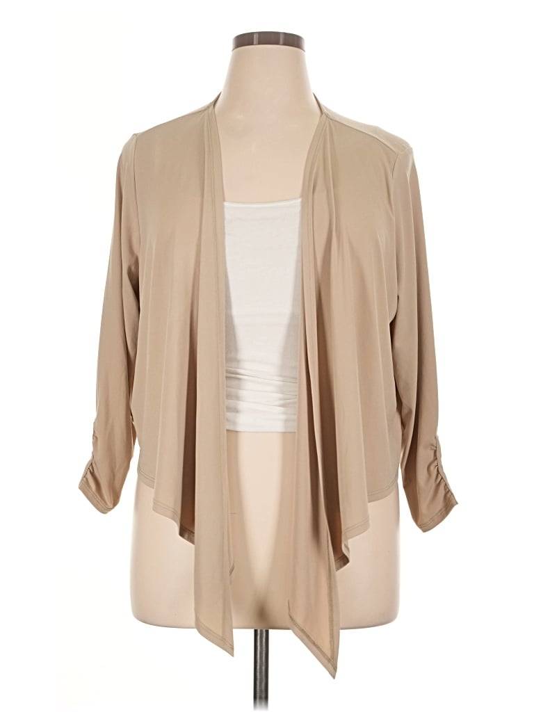Pre-owned Susan Graver Cardigan Sweater In Tan