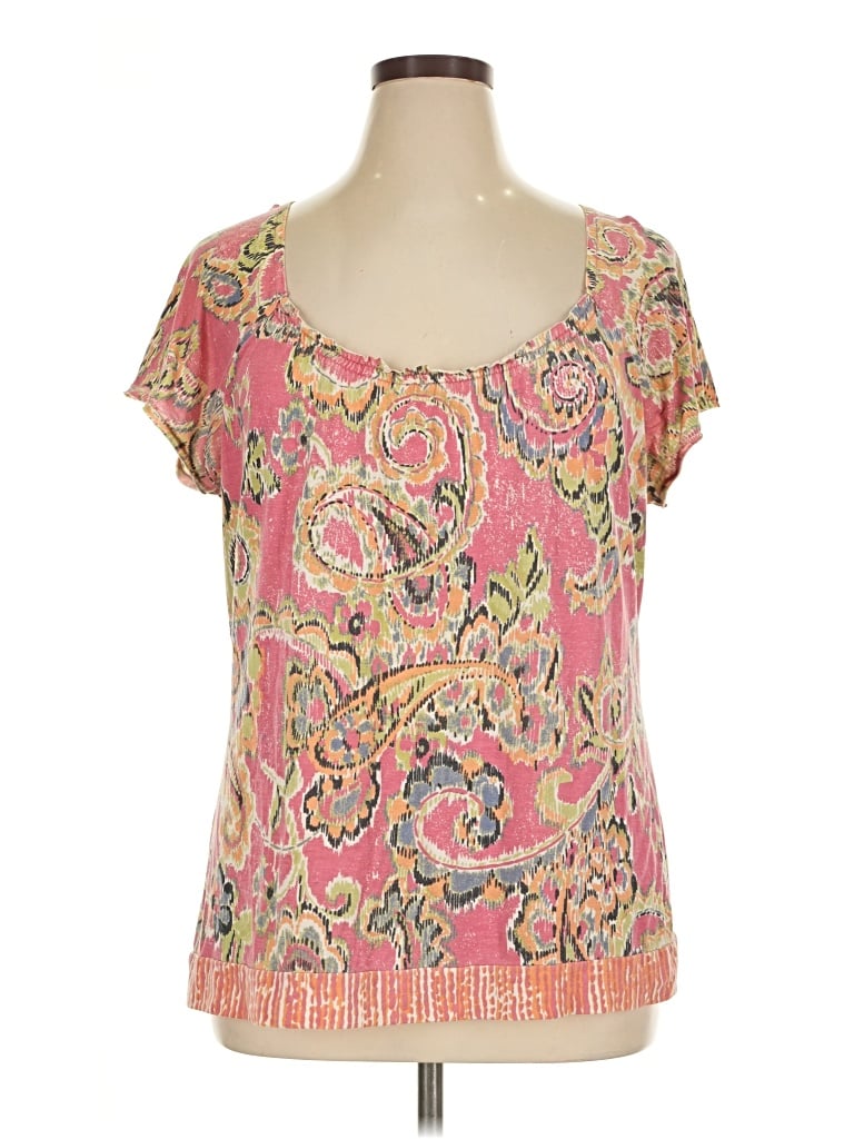 Pre-owned Liz & Co. Short Sleeve Blouse In Pink