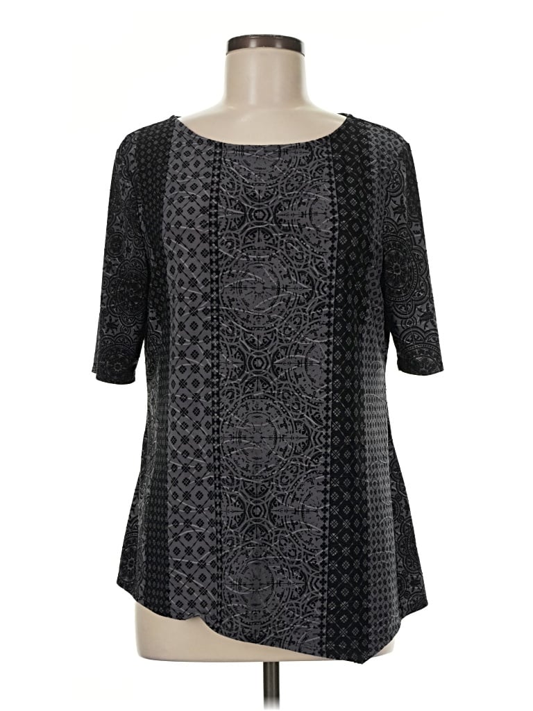Pre-owned Croft & Barrow 3/4 Sleeve Top Black Square Neckline Tops