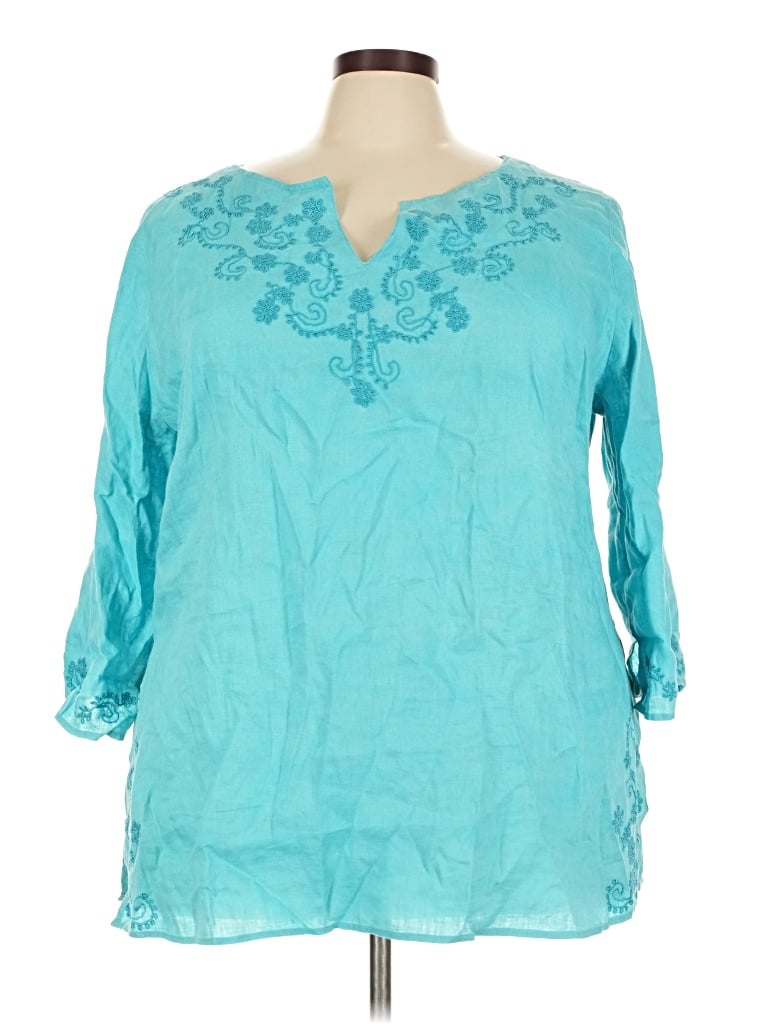 Pre-owned Valerie Stevens 3/4 Sleeve Blouse In Teal