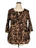 Just My Size 100% Polyester Animal Print Brown 3/4 Sleeve Blouse Size 2X Plus - photo 1