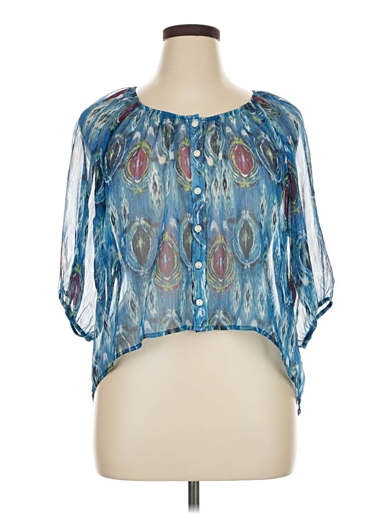 Pre-owned A.n.a. A New Approach Short Sleeve Blouse In Blue