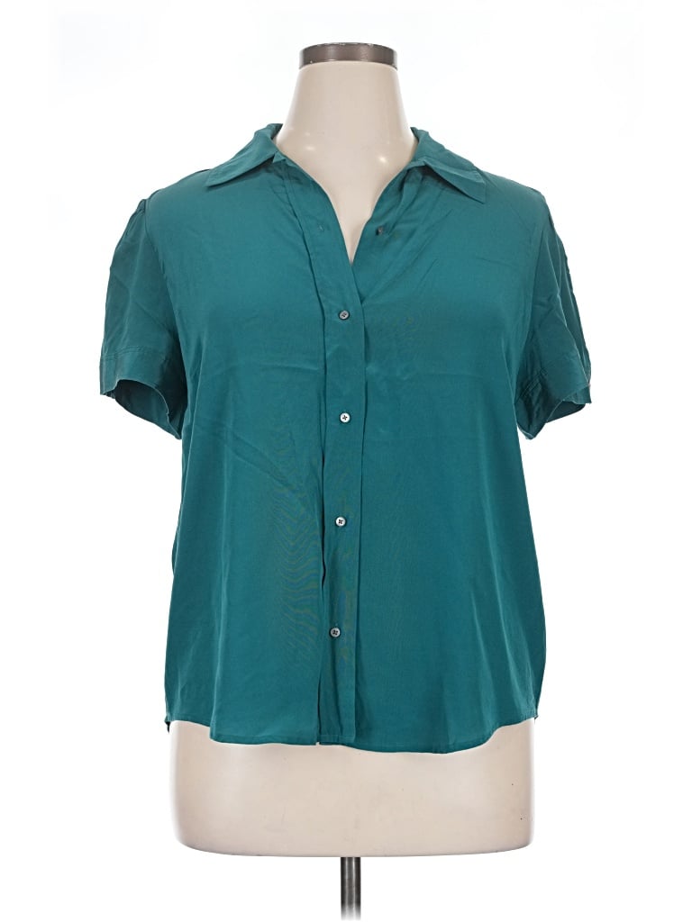 Pre-owned Jcrew Short Sleeve Silk Top Teal Open Neckline Tops